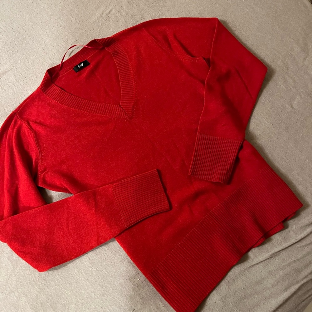 Red soft v neck sweater